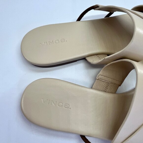 Vince Dylan Leather Flat Sandals Size 9.5M Beige Asymmetrical Slide Shoes - Picture 9 of 16